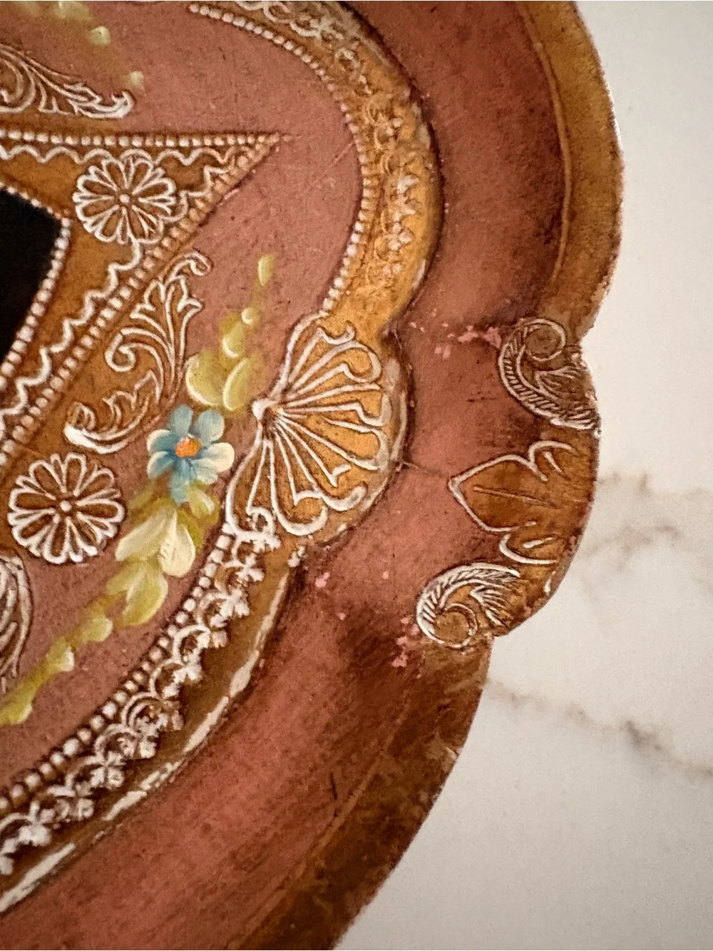 Vintage Florentine Hand Painred Decorative Floral Hand-Painted Oval Tray